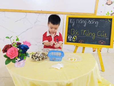 BÉ KHÉO TAY BÓC TRỨNG CÚT – HOẠT ĐỘNG TRẢI NGHIỆM CỦA NHÓM NHÀ TRẺ CHẤT LƯỢNG CAO HAPPY